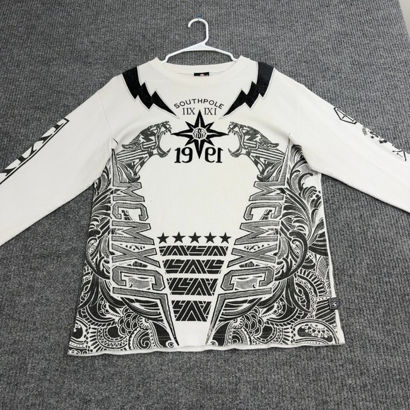Southpole Other - Southpole Thermal Shirt Men XL White Cotton Waffle Knit Tribal Graphic Y2K Style